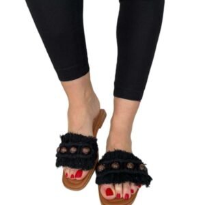 ASKA SHOES Kadın Siyah Makrome Günlük Terlik